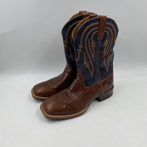 Ariat mens 9.5EE plan gingersnap brown leather black uppers square soft toe boot - Picture 4 of 8